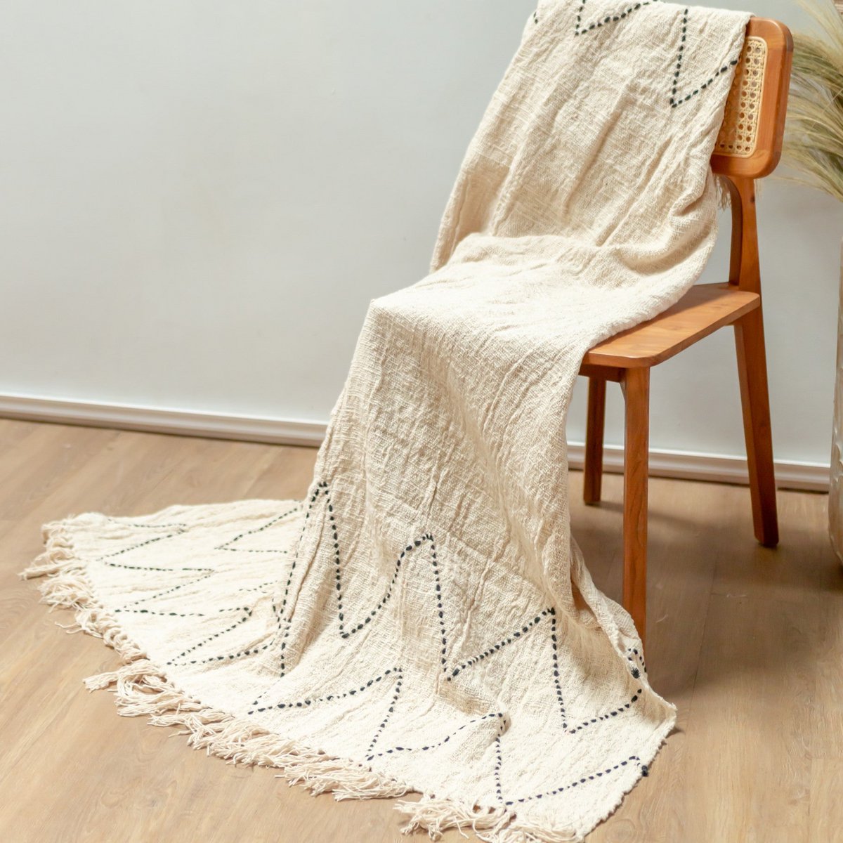 Handwoven cotton throw 140×200 cm - LINGGAH, black & white