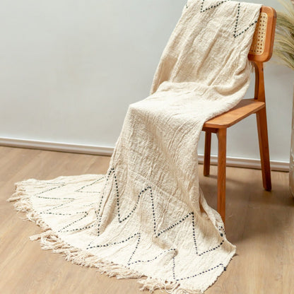 Handwoven cotton throw 140×200 cm - LINGGAH, black & white