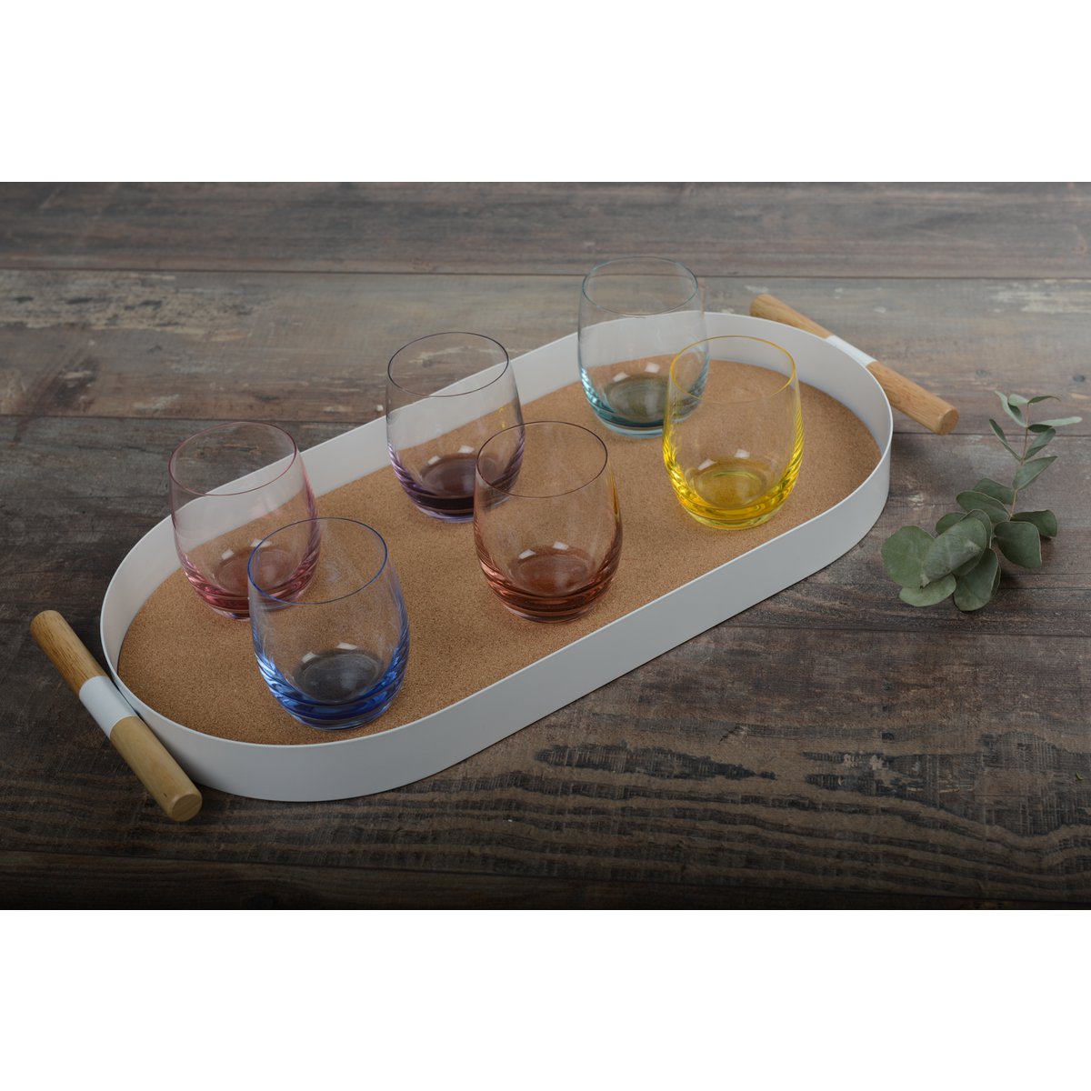 Oval bakke i kork og plast, 54 cm – hvid og brun