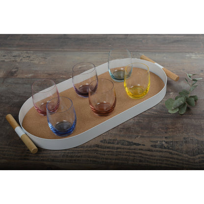 Oval bakke i kork og plast, 54 cm – hvid og brun