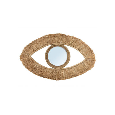 Raffia eye-shaped wall mirror, 70×40 cm - natural