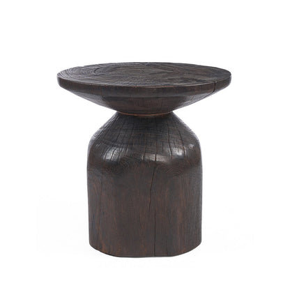 Wood side table, dark walnut, 50 cm - drum form