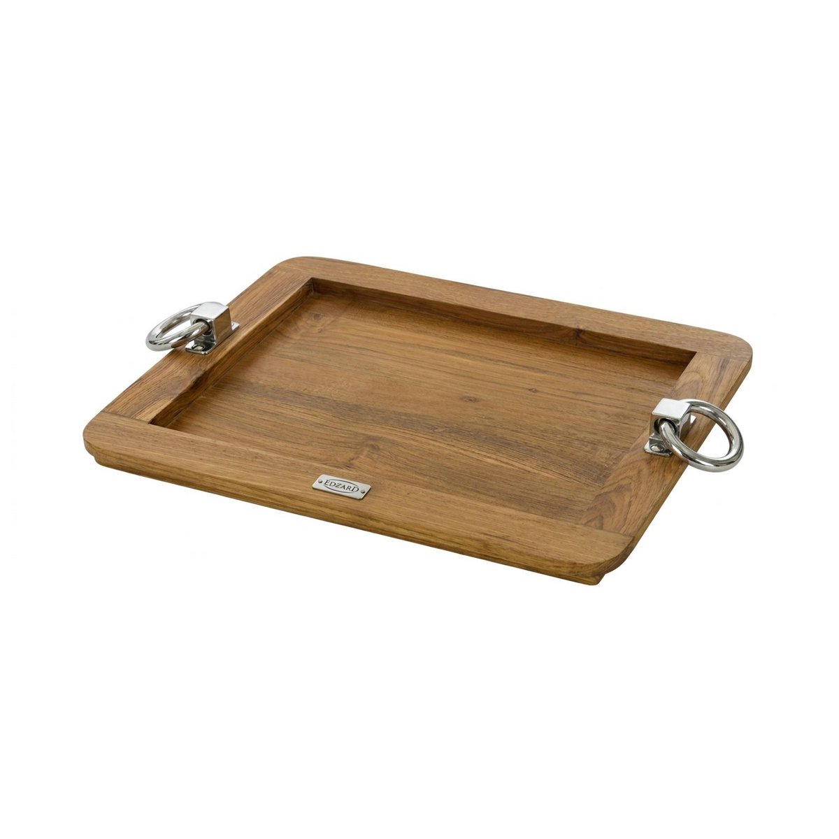 Wood and steel serving tray Osgard, 45 × 35 cm – teak finish