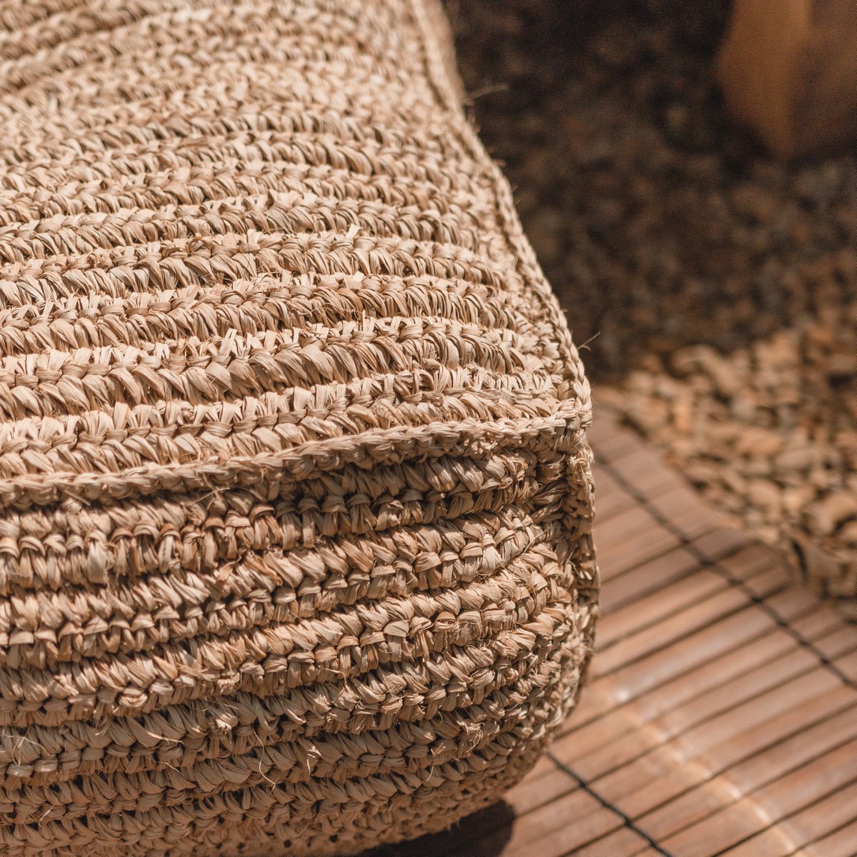 Raffia pouf PADAR 55 × 55 cm - coconut fiber & cotton