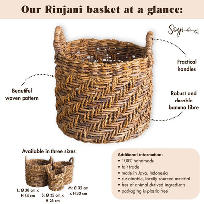 Banana fibre storage basket Ø 25 cm – handwoven, Java