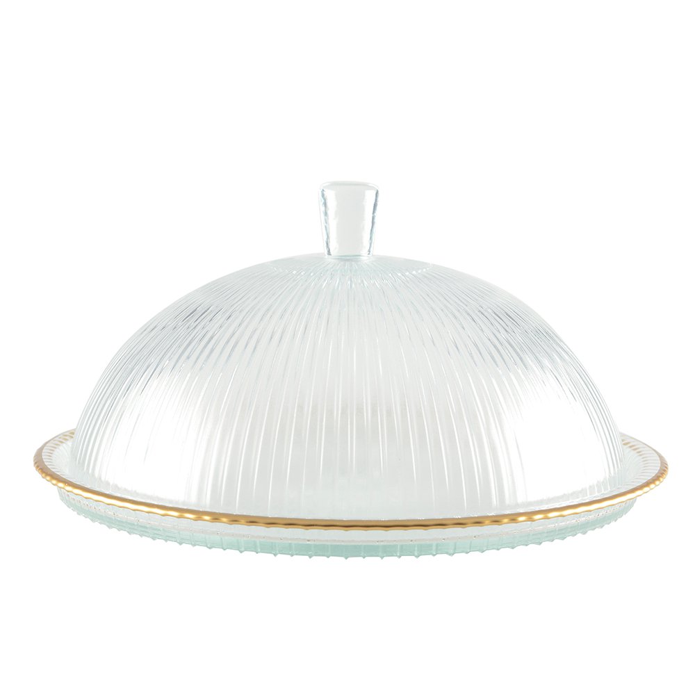 Glass cake dome with gold rim, 32×32×17 cm