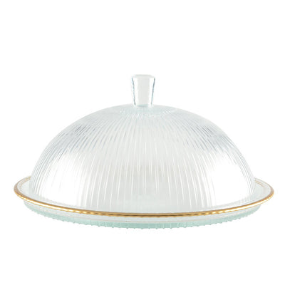 Glass cake dome with gold rim, 32×32×17 cm