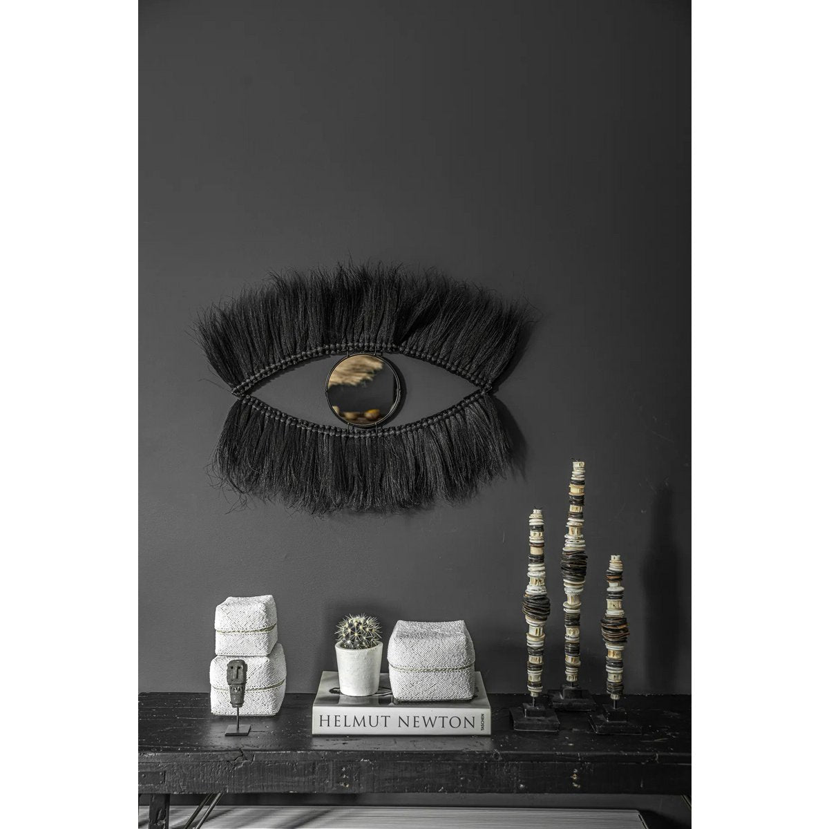 Mirror with grass frame, black, 100 × 60 cm - sculptural