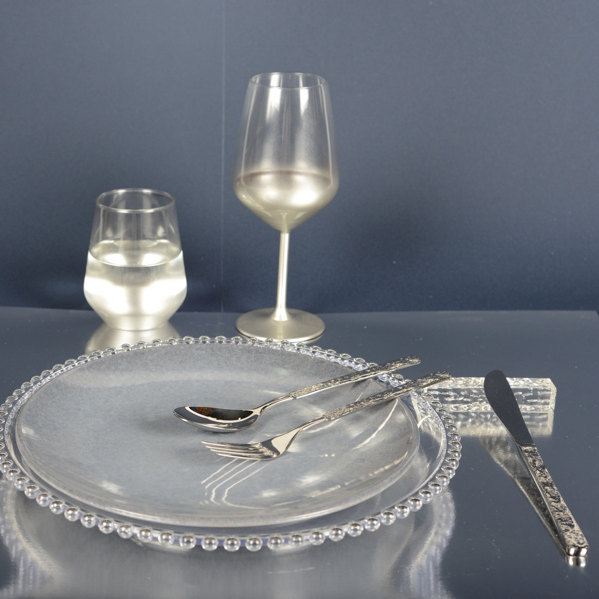 Stainless steel cutlery set, 24 pieces - hammered silver