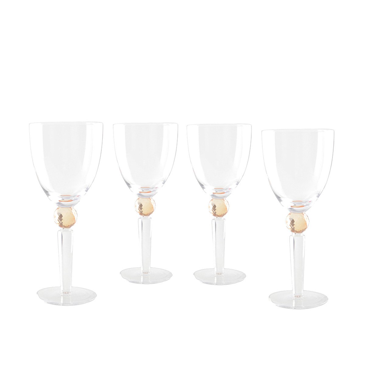 Glass wine glasses with yellow diamond foot, set of 4