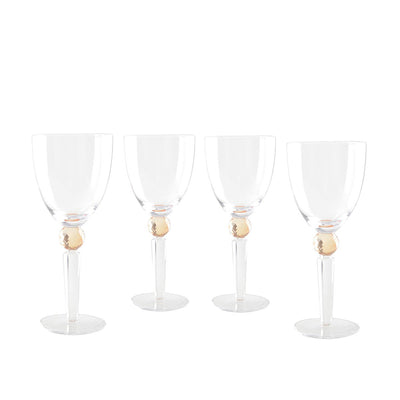 Glass wine glasses with yellow diamond foot, set of 4