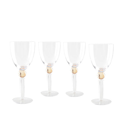 Glass wine glasses with yellow diamond foot, set of 4