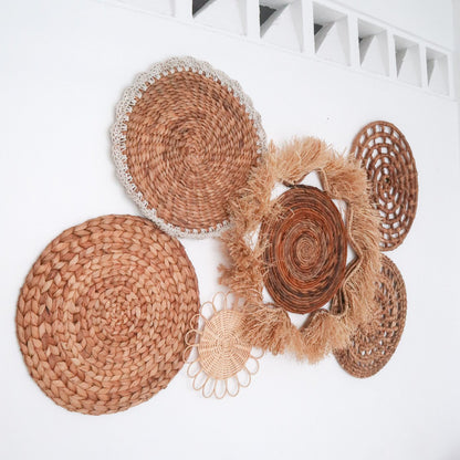 Mixed woven wall decor set of 6 – rattan, raffia & seagrass