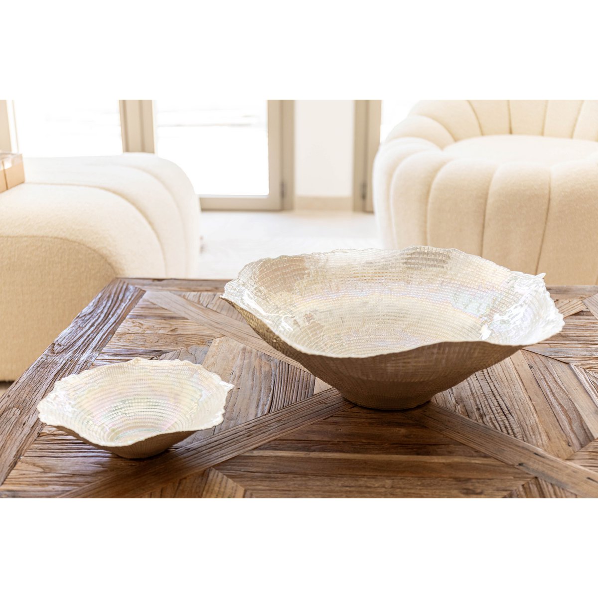 Stor sølvfarvet glasskål 45cm - Corolle