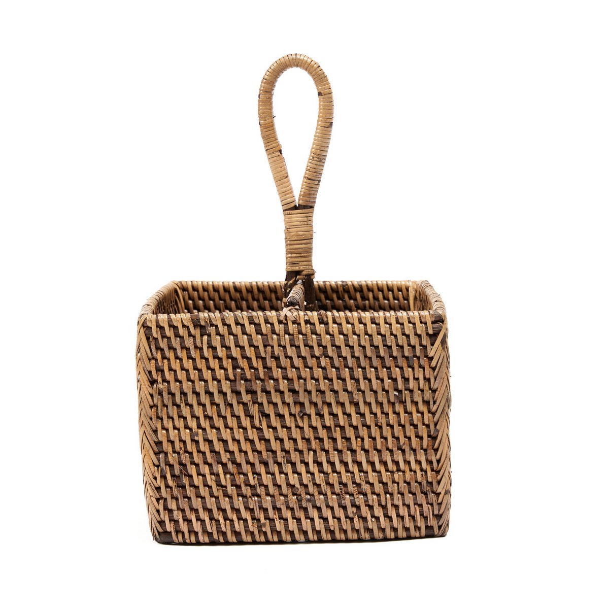 Rattan cutlery caddy, two-part - Natural brown