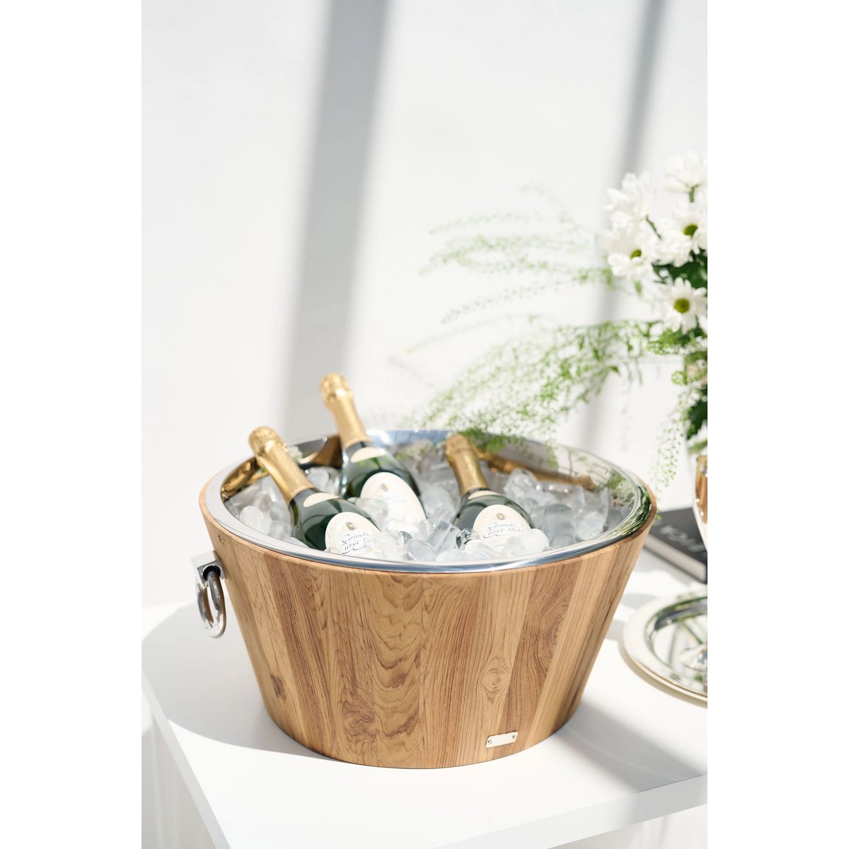 Champagnekøler Santiago, 23 cm, i teak og rustfrit stål - poleret