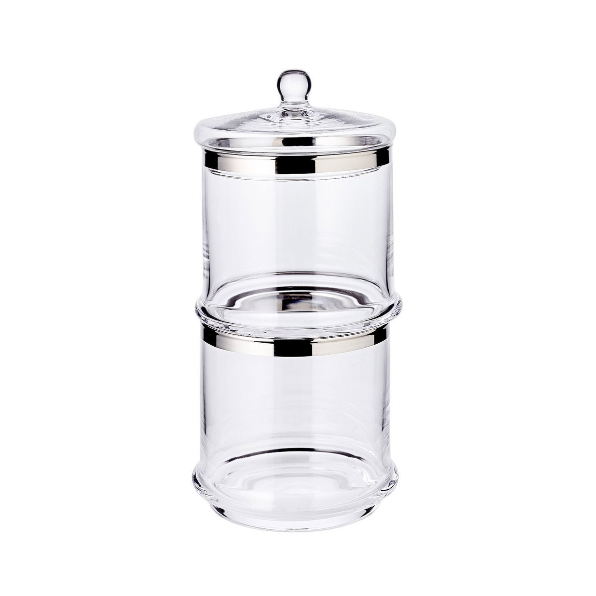 Hand-blown glass jar Lia, 29cm with lid - platinum rim