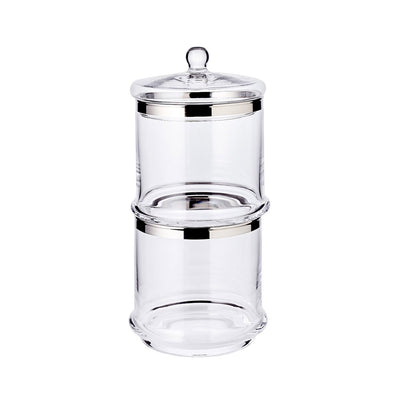 Hand-blown glass jar Lia, 29cm with lid - platinum rim