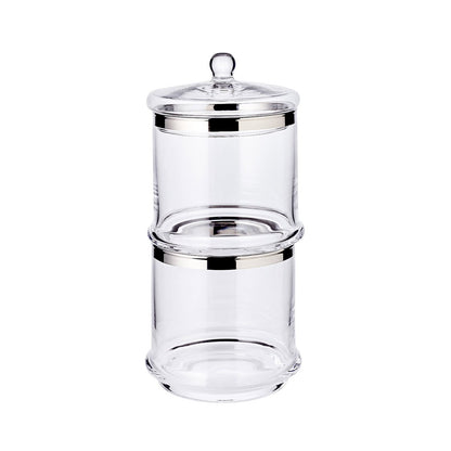 Hand-blown glass jar Lia, 29cm with lid - platinum rim