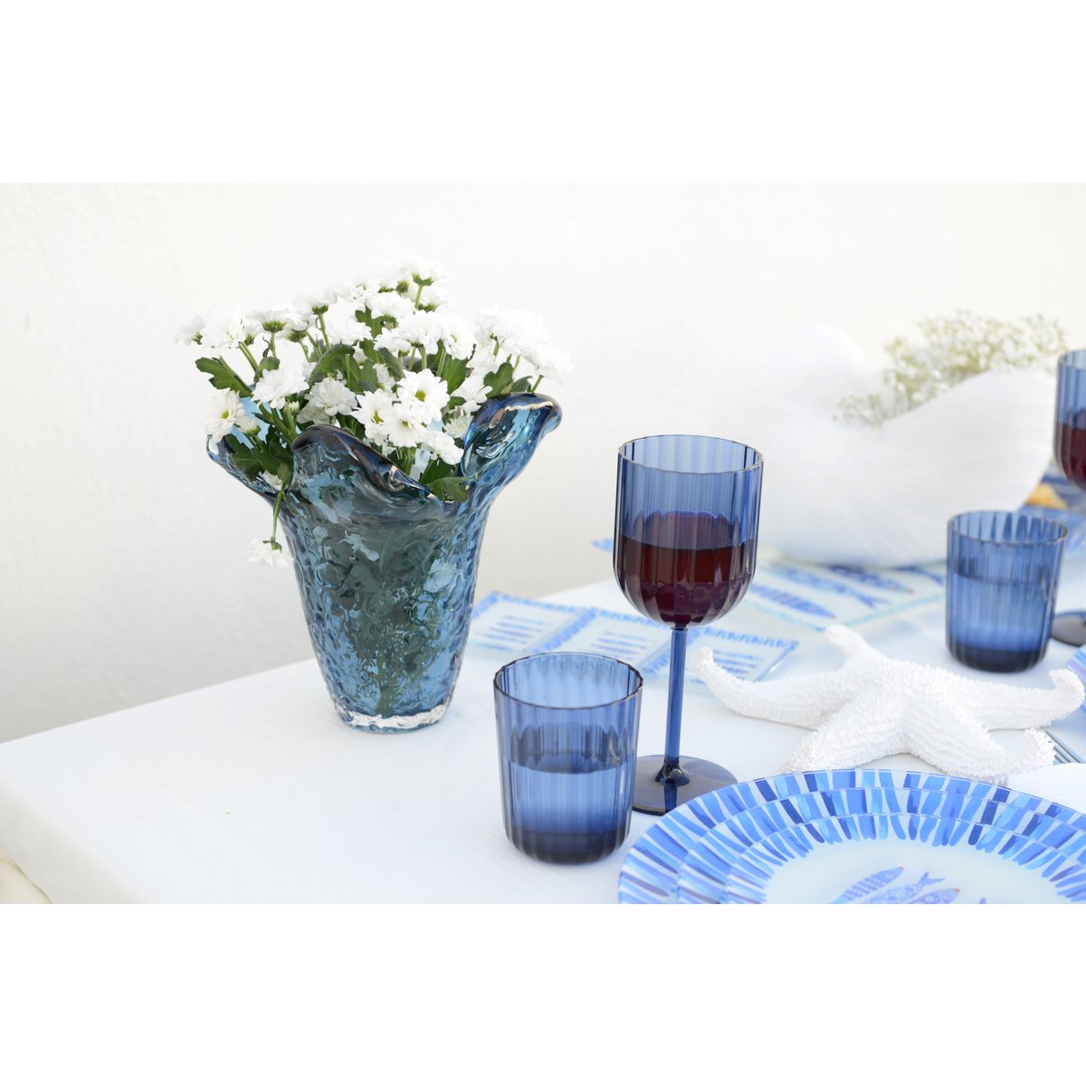 Blå glaskubevase 22 cm