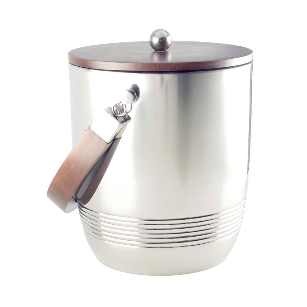 Wood and steel ice bucket, 19×19×24 cm - double-walled with cover