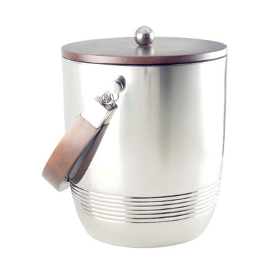 Wood and steel ice bucket, 19×19×24 cm - double-walled with cover