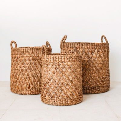 Round woven jute laundry basket Ø40 cm – brown, 45 cm tall