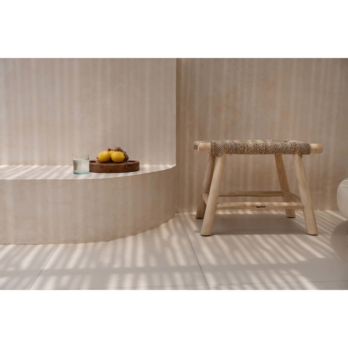 Seagrass and wood stool, 60 cm - handmade