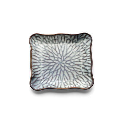 Ceramic square plate, grey, medium - Lotus Ice