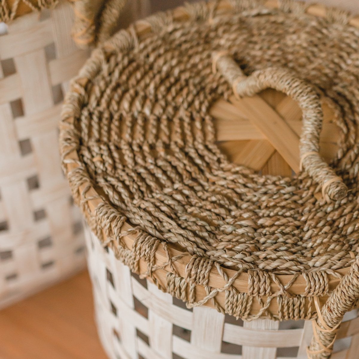 Bamboo & rattan laundry basket IRAYA with lid, 41 cm