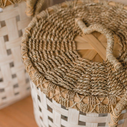Bamboo & rattan laundry basket IRAYA with lid, 41 cm