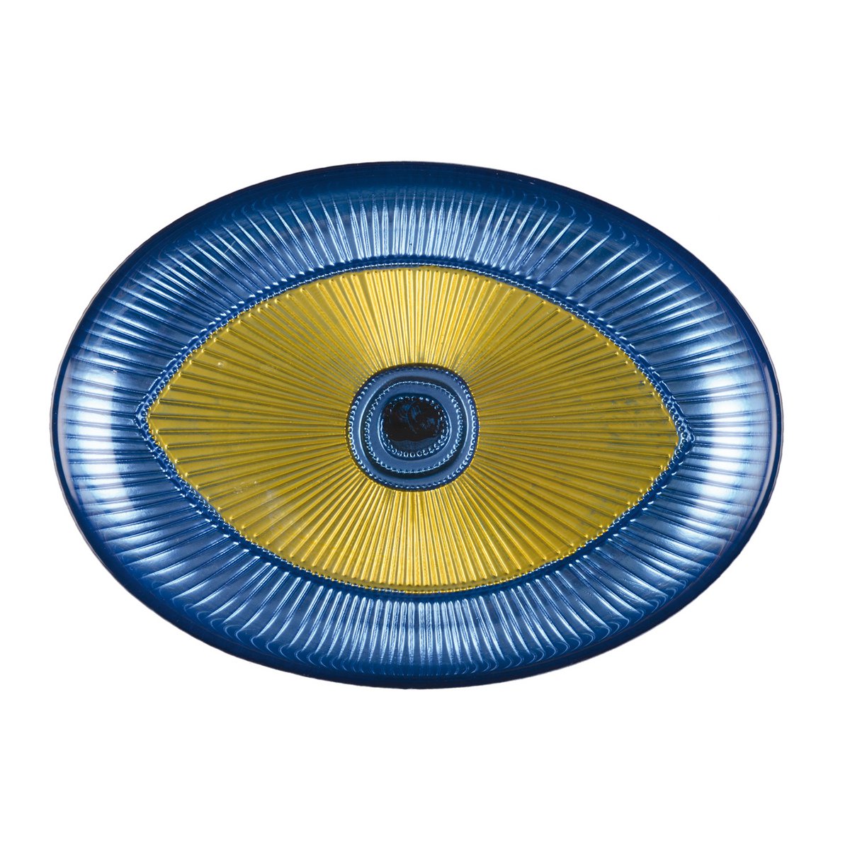 Glass serving plate, blue and gold oval - 22×15.5 cm