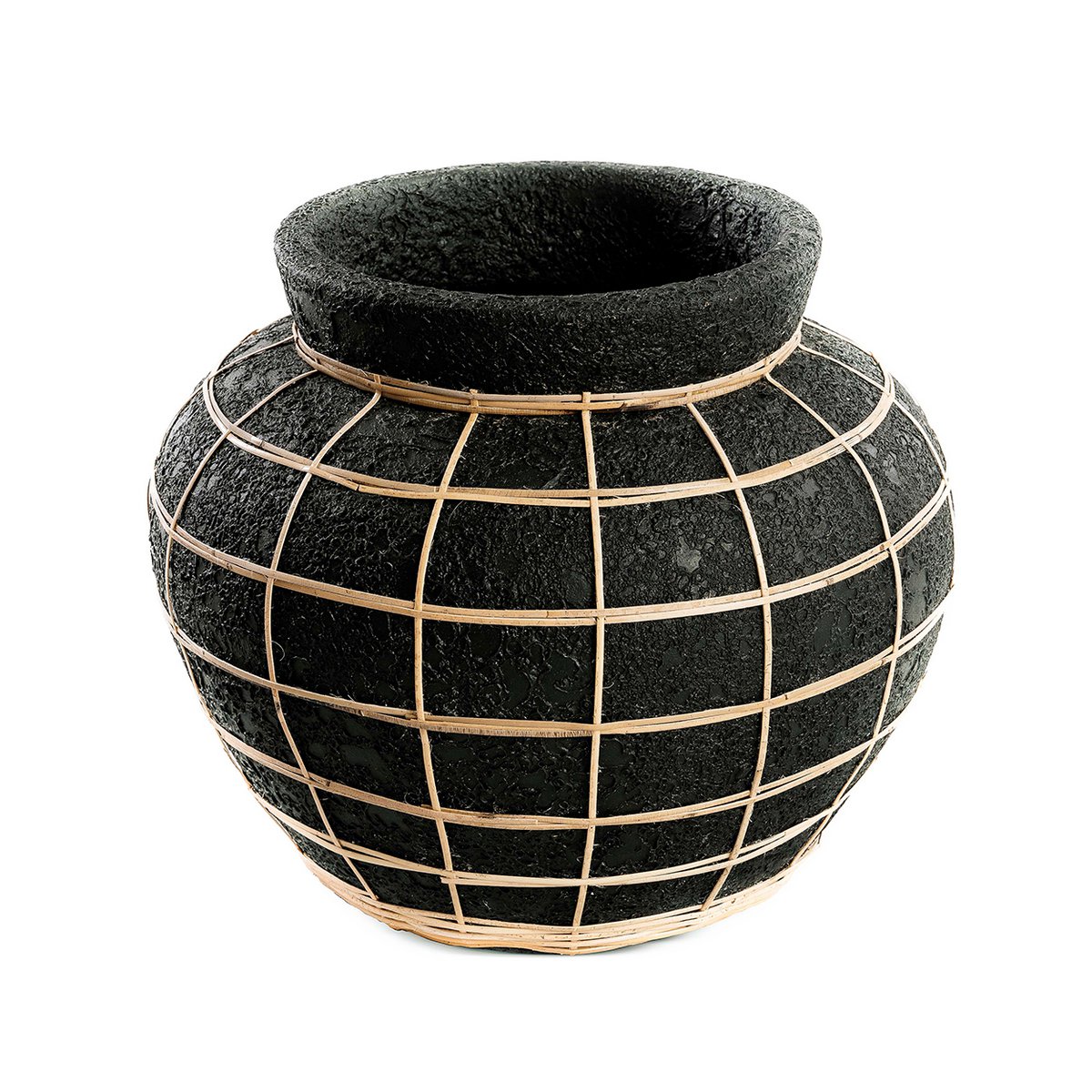 Terracotta belly vase black natural 33 × 27 cm – large, Indonesia