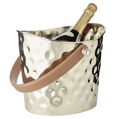 Hammered cooler Gilbert – nickel-plated, leather handle, 23 cm