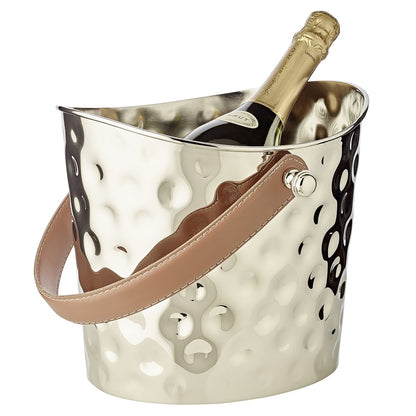 Hammered køler Gilbert – forniklet, læderhåndtag, 23 cm