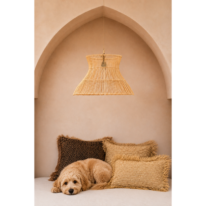 Rattan keglependelskærm 65 × 40 cm – håndvævet, beige
