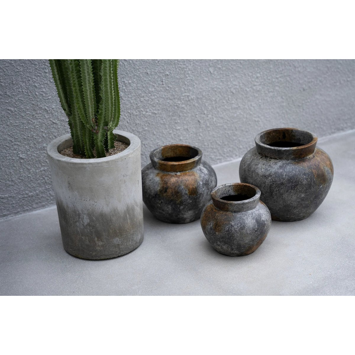 Terrakottavase, Antikgrau, klein – runde Form