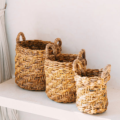 Banana fibre storage basket Ø 25 cm – handwoven, Java