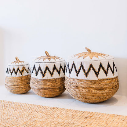 Lidded jute laundry basket L – Ø43 × 45 cm