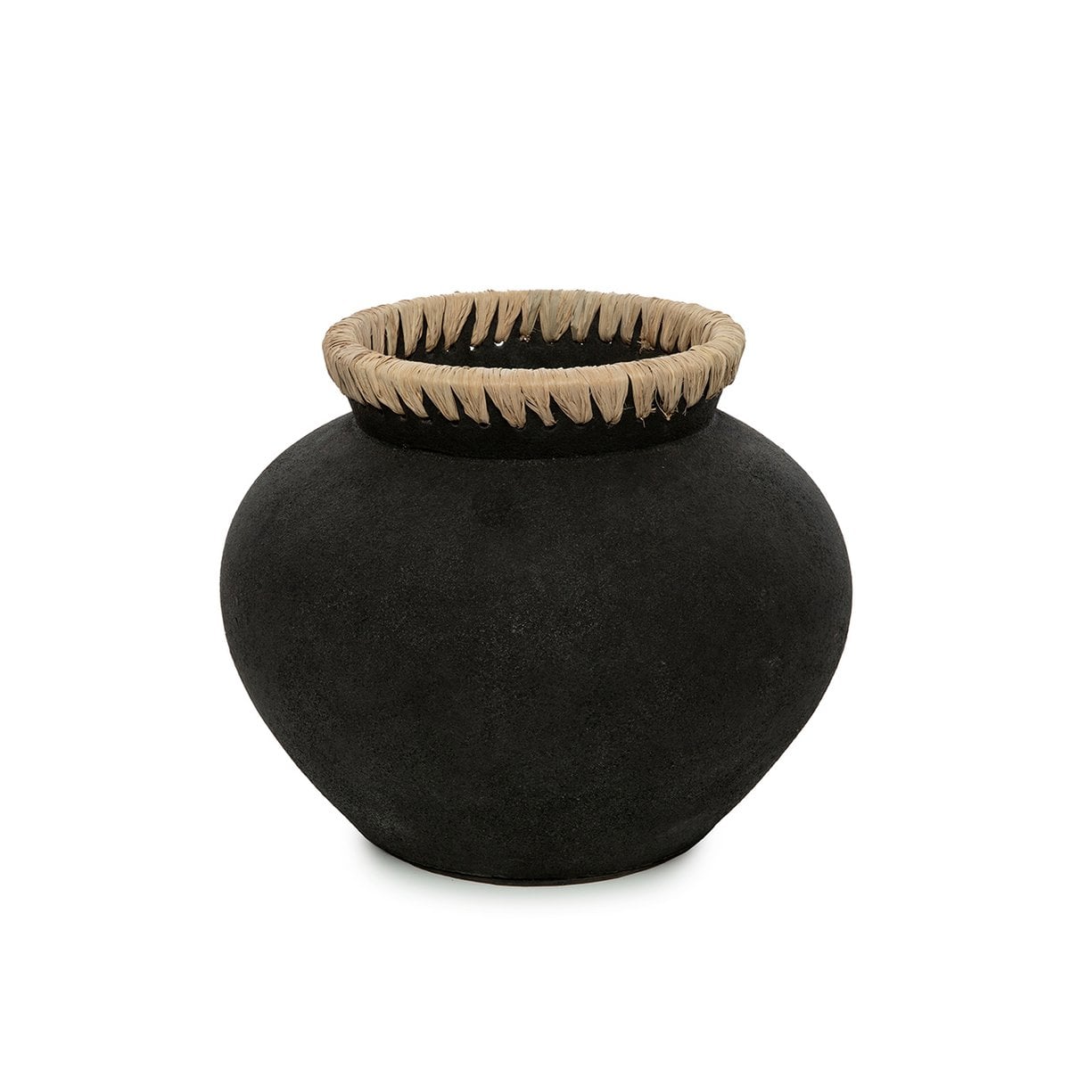 Terracotta vase med raffia, mellem - 23 cm