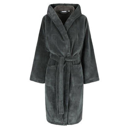 Teddy badekåbe med hætte, str. S - fleece og bomuld, mørkegrå