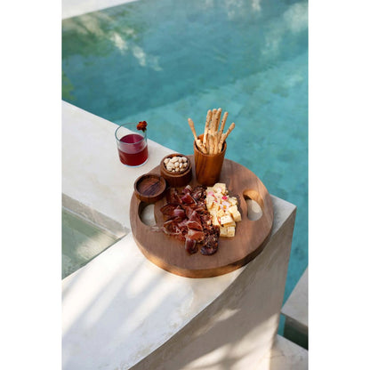 Teak wood tray with handles, large - natural