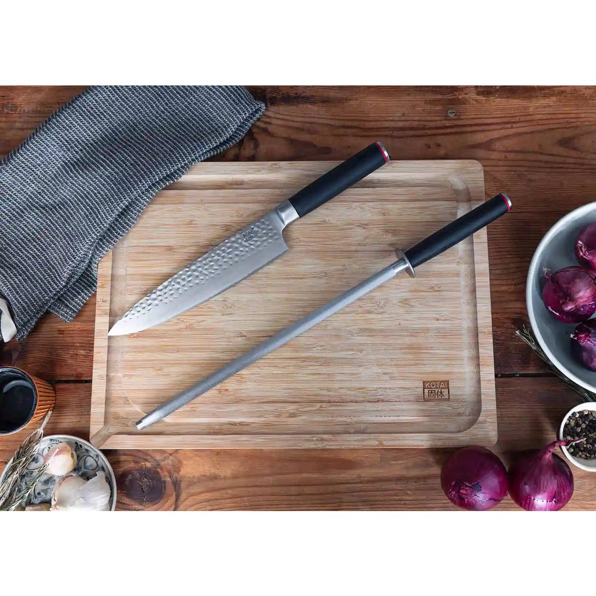 Honing steel 30 cm with pakkawood handle and angle guide