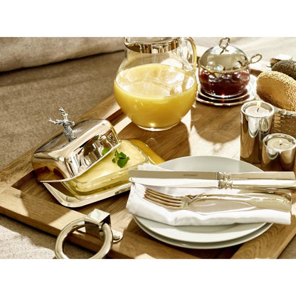Silver steel butter dish with knife, 18 cm - Stag