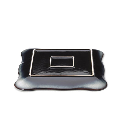 Ceramic square plate, grey-brown, extra-large - Lotus Ice