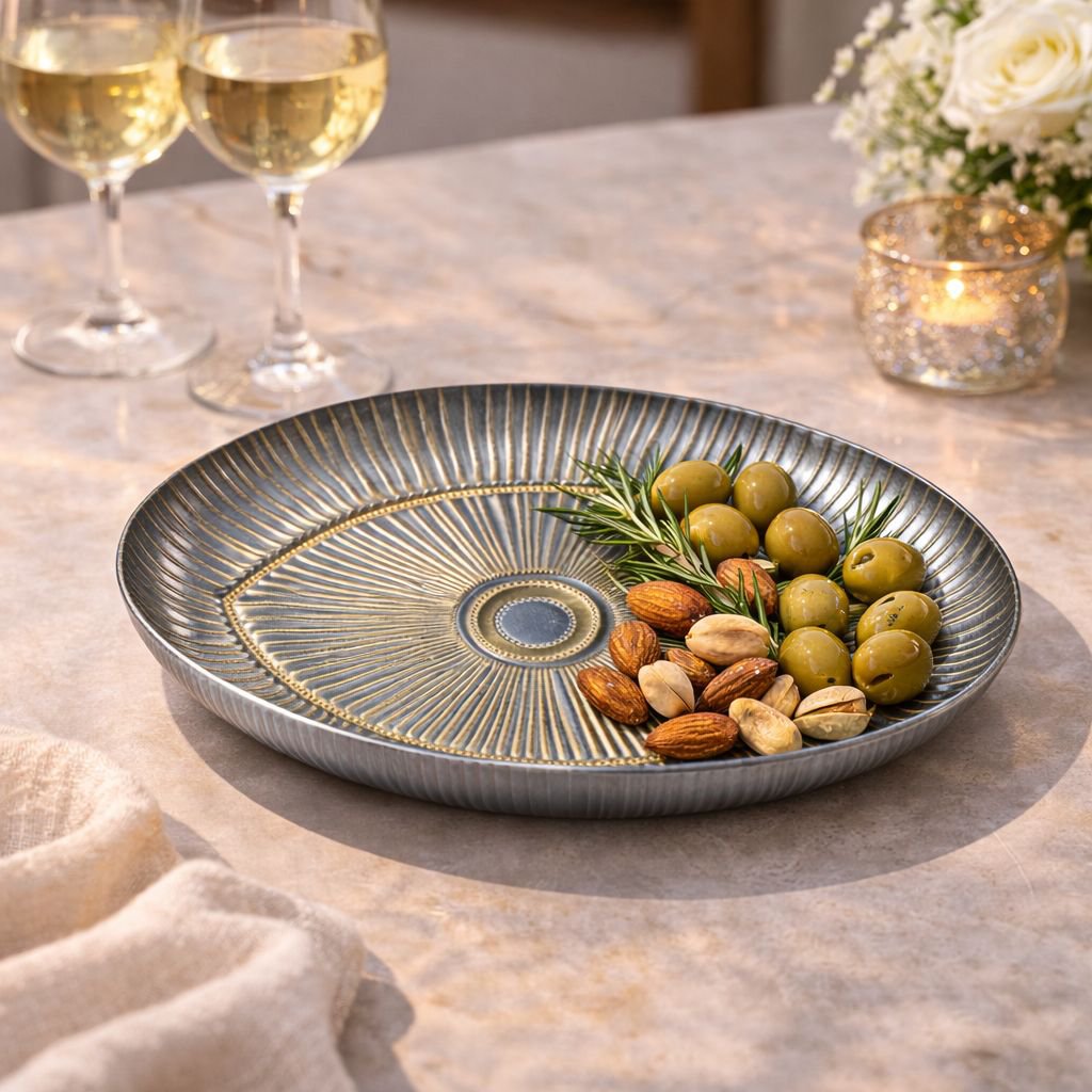 Glass serving plate, silver oval - 22×15.5 cm