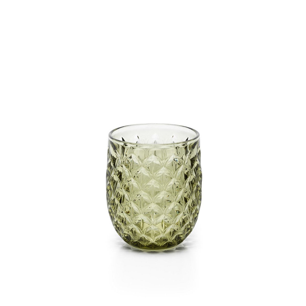 Olive green glass water glass 10 cm - starbeam texture