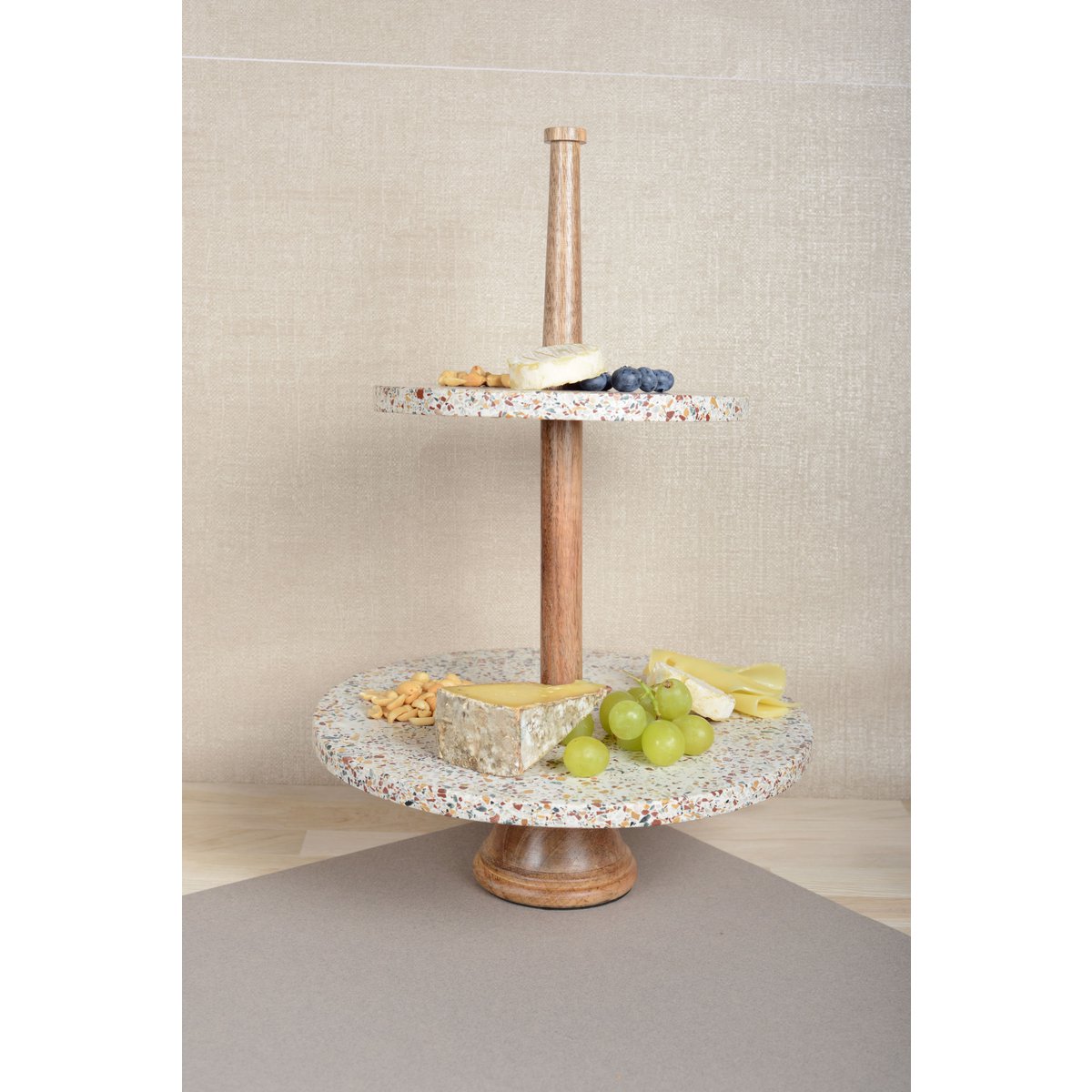 Marble two-tier cake stand H60 cm