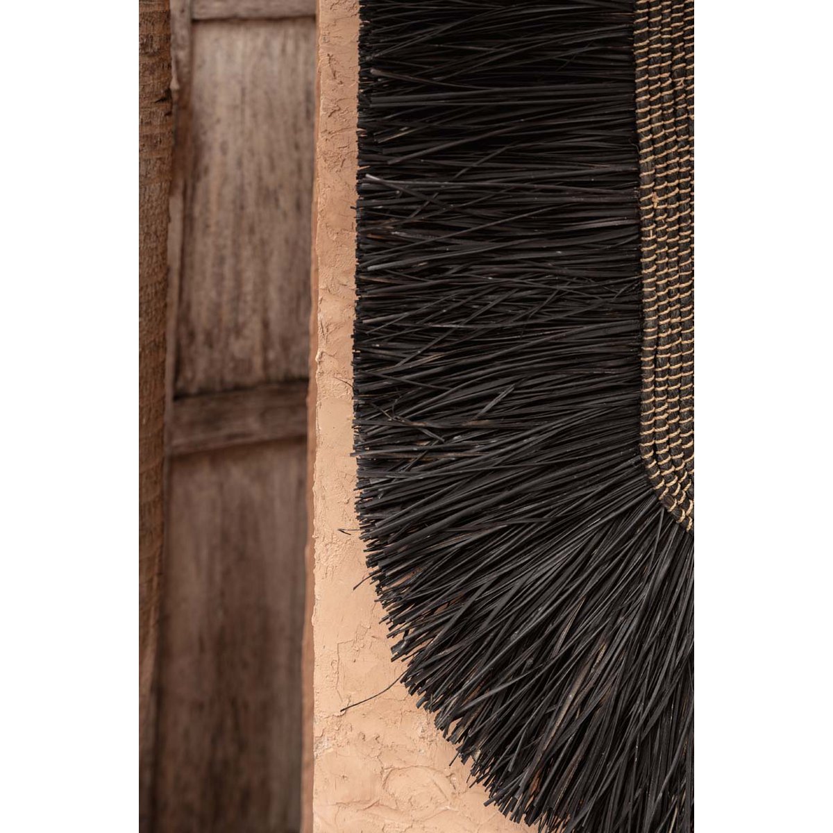 Grass wall circle, woven, 74 cm, black - handmade