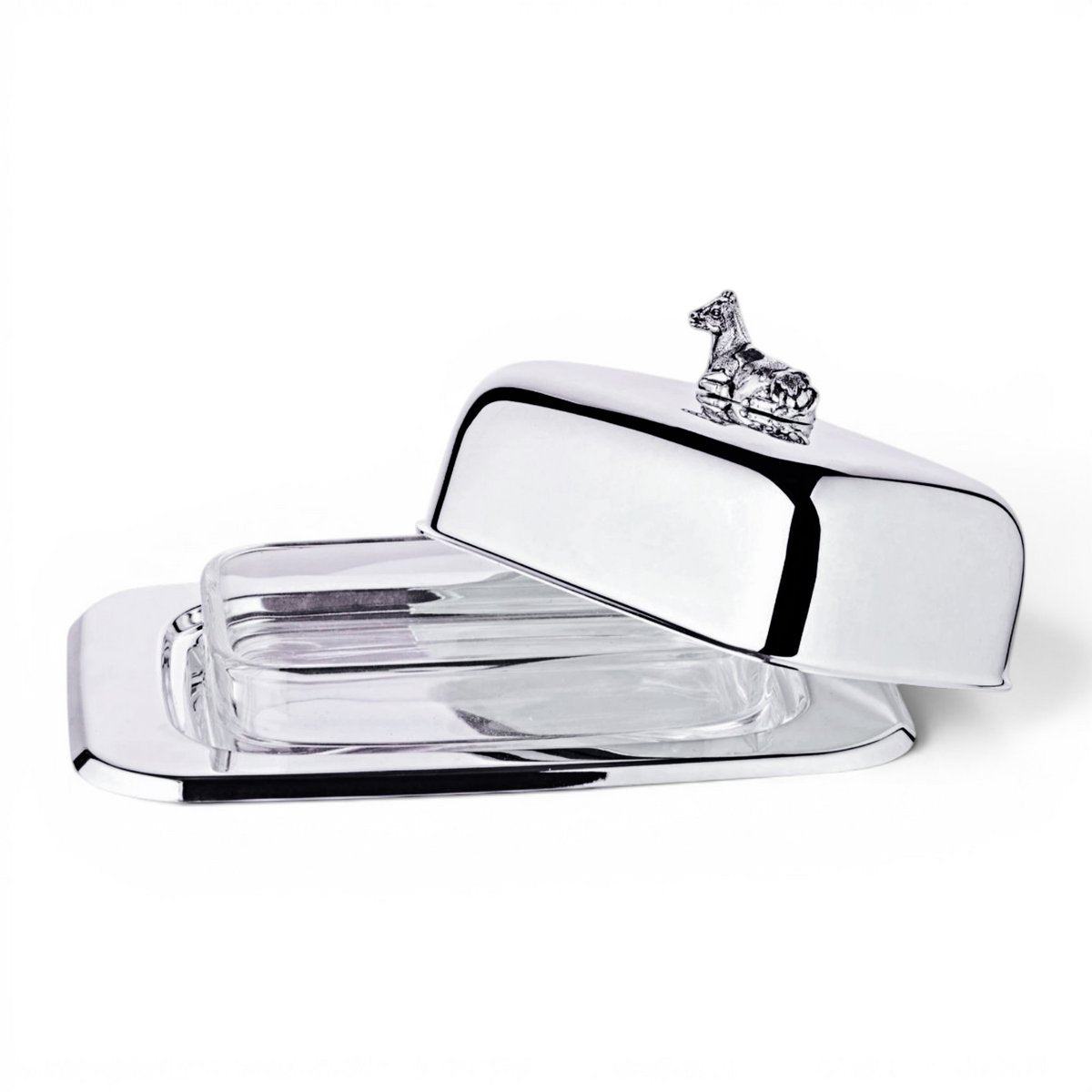 Silver steel butter dish with knife, 18 cm - Cow
